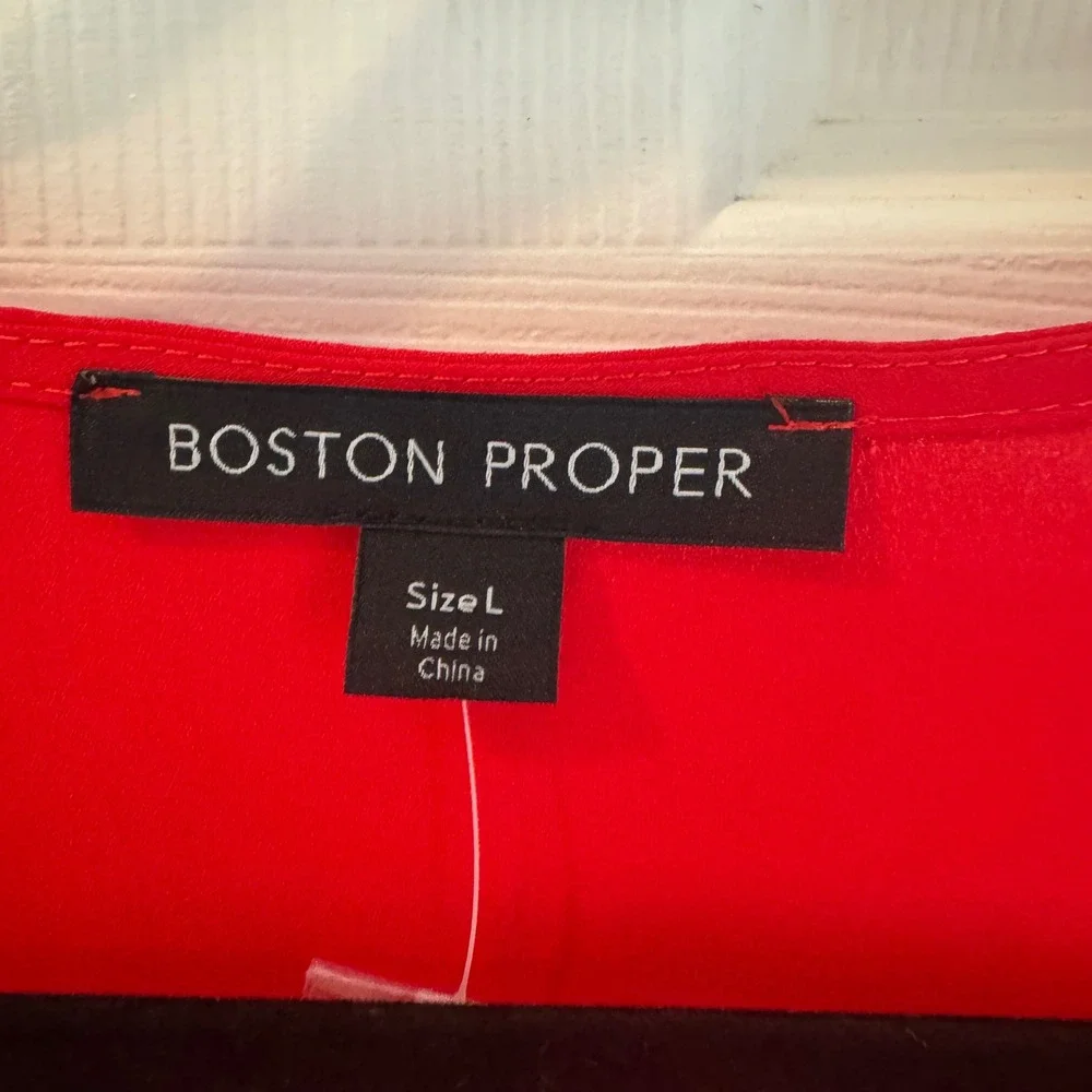 Boston Proper Wrap Blouse Womens Large Red New Embellished Cuff V-Neck Top - Picture 3 of 8